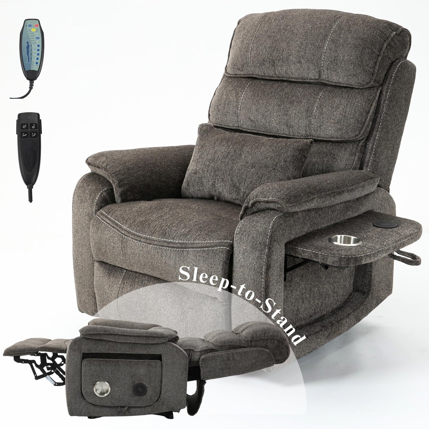 Oversized Power Lift Recliner Chair Heat  Massage, 180 Lying Flat