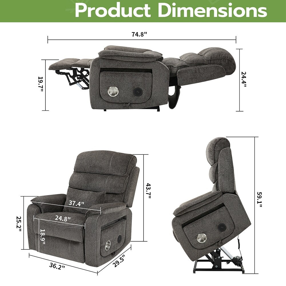 Oversized Power Lift Recliner Chair Heat  Massage, 180 Lying Flat