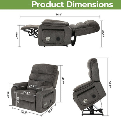 Oversized Power Lift Recliner Chair Heat  Massage, 180 Lying Flat