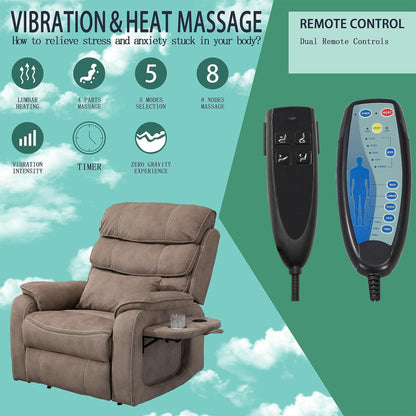 Oversized Power Lift Recliner Chair Heat  Massage, 180 Lying Flat