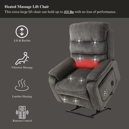 Oversized Power Lift Recliner Chair Heat  Massage, 180 Lying Flat