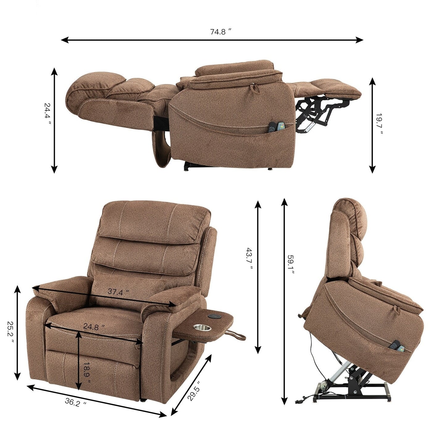 Oversized Power Lift Recliner Chair Heat  Massage, 180 Lying Flat