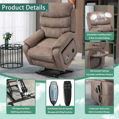 Oversized Power Lift Recliner Chair Heat  Massage, 180 Lying Flat