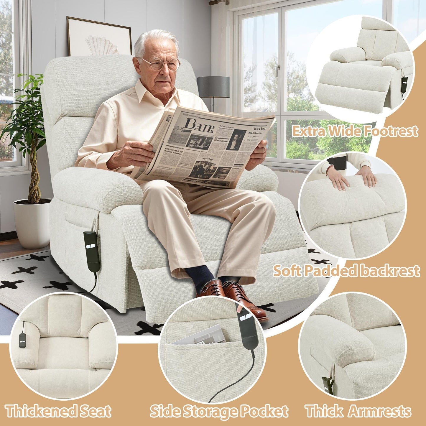 Oversized Power Lift Recliner Chair for Elderly