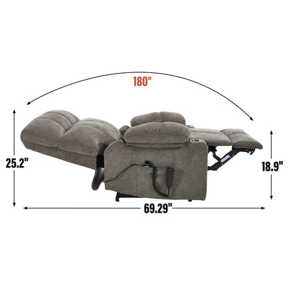 Oversized Power Lift Recliner Chair with Dual Motor, Massage & Lumbar Heat, Chenille Upholstery, Dual Cup Holders & Side Pockets
