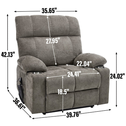Oversized Power Lift Recliner Chair with Dual Motor, Massage & Lumbar Heat, Chenille Upholstery, Dual Cup Holders & Side Pockets