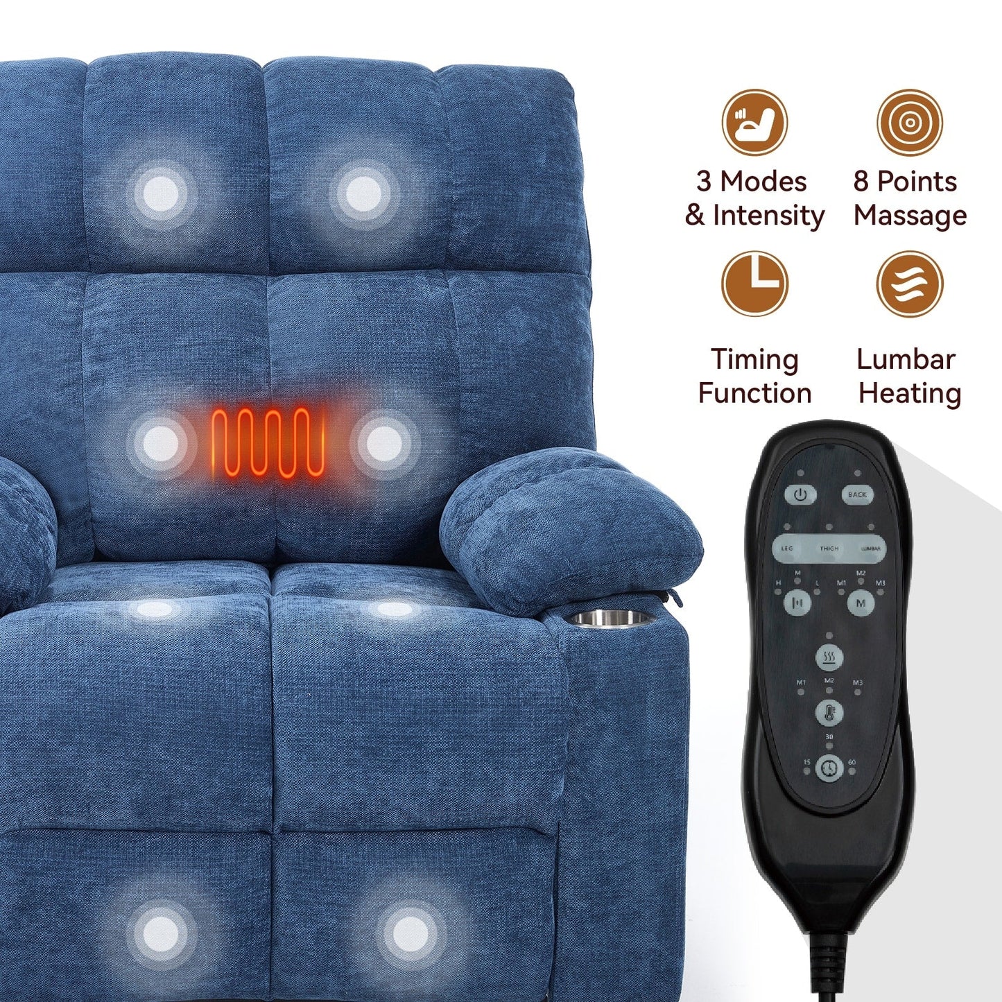 Oversized Power Lift Recliner Chair with Dual Motor, Massage & Lumbar Heat, Chenille Upholstery, Dual Cup Holders & Side Pockets