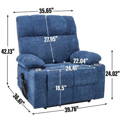 Oversized Power Lift Recliner Chair with Dual Motor, Massage & Lumbar Heat, Chenille Upholstery, Dual Cup Holders & Side Pockets