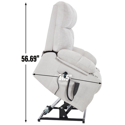 Oversized Power Lift Recliner Chair with Dual Motor, Massage & Lumbar Heat, Chenille Upholstery, Dual Cup Holders & Side Pockets