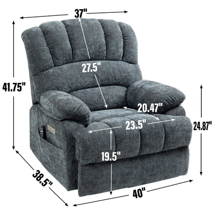 Oversized Power Lift Recliner Chair with Massage, Heat, 8-Point Vibration, Lumbar Heating, USB Port, Dual Side Pockets