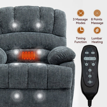 Oversized Power Lift Recliner Chair with Massage, Heat, 8-Point Vibration, Lumbar Heating, USB Port, Dual Side Pockets