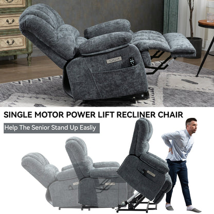 Oversized Power Lift Recliner Chair with Massage, Heat, 8-Point Vibration, Lumbar Heating, USB Port, Dual Side Pockets