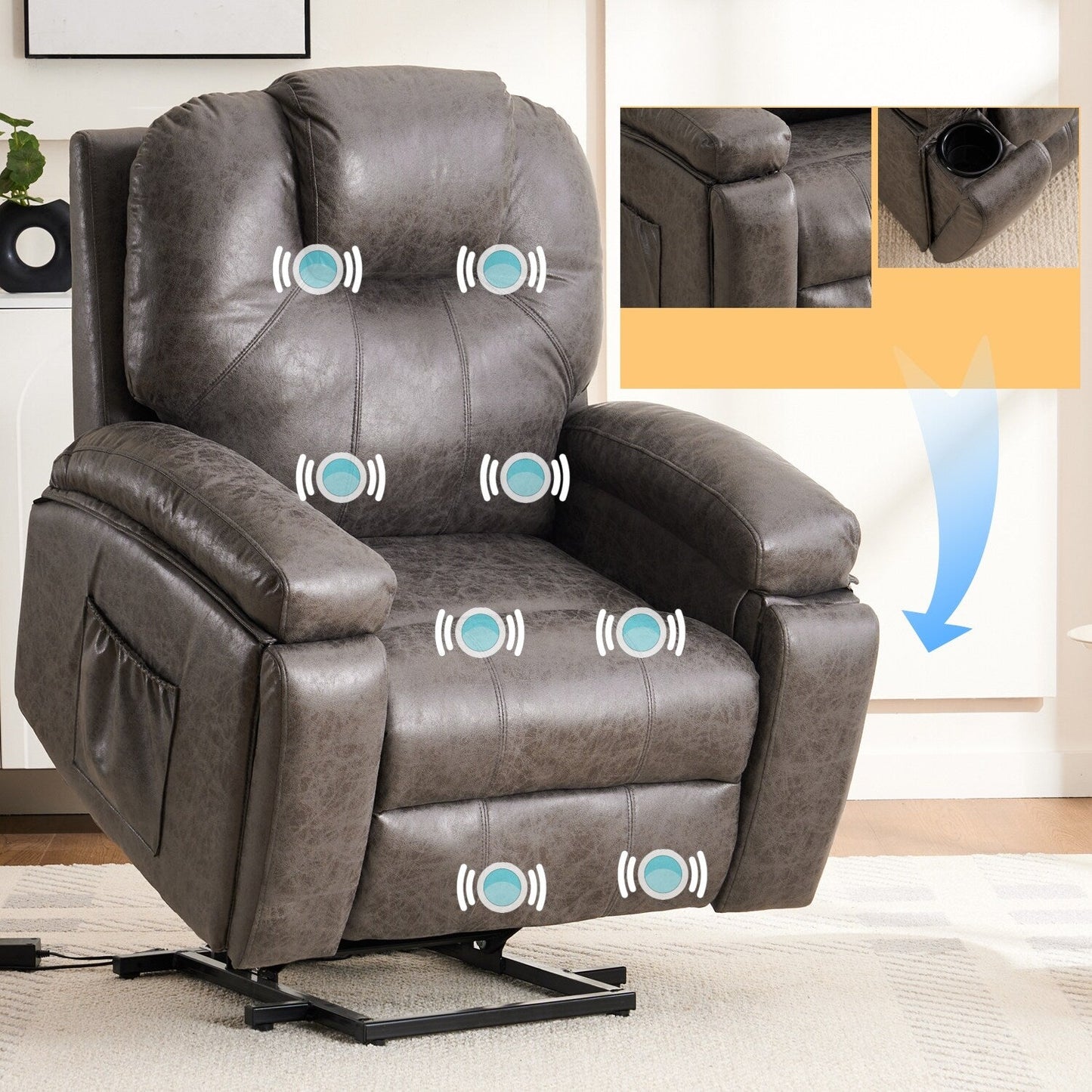 Oversized Power Lift Recliner Chair with Silent Motor & Massage
