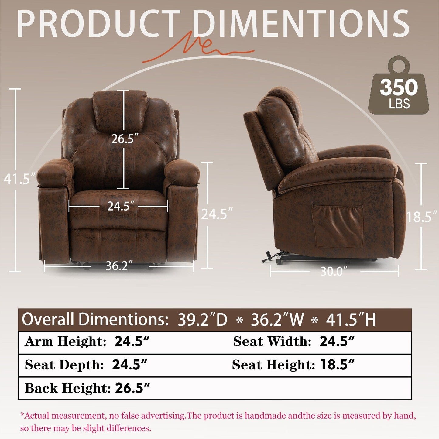 Oversized Power Lift Recliner Chair with Silent Motor & Massage