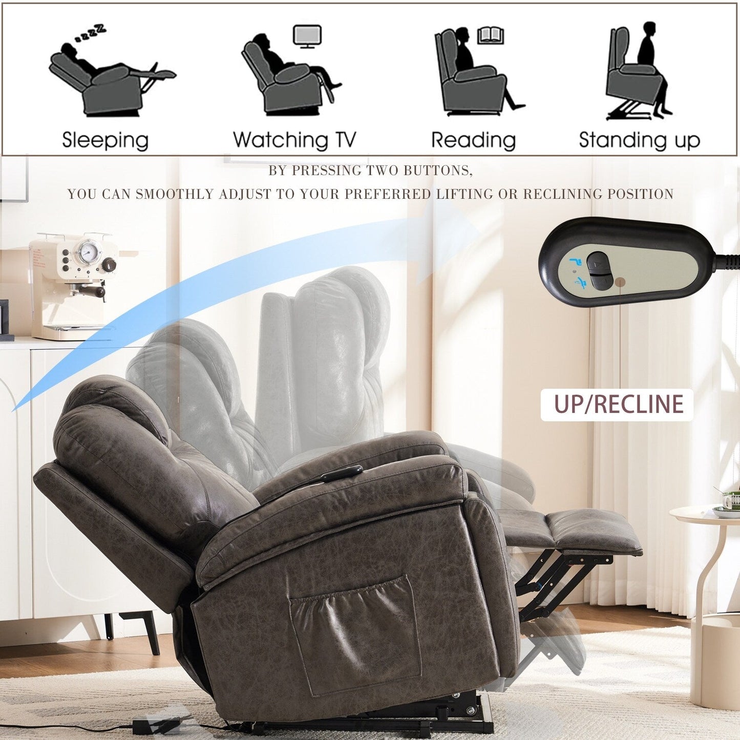 Oversized Power Lift Recliner Chair with Silent Motor & Massage
