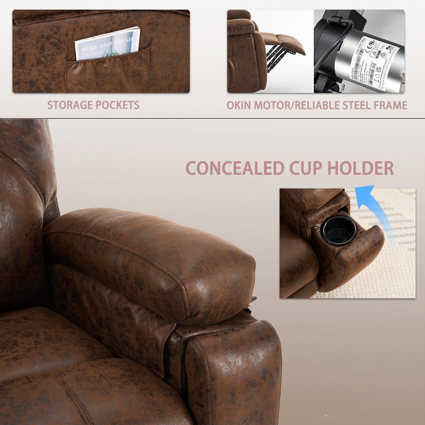 Oversized Power Lift Recliner Chair with Silent Motor & Massage