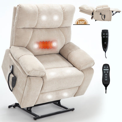 Oversized Power Lift Recliner with Dual Motors, Heat & Massage Functions, Infinite Position Recline, Hidden Cup Holders