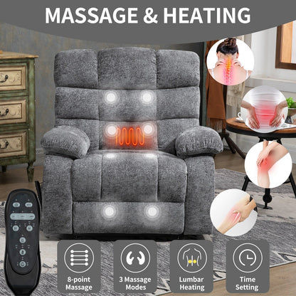 Oversized Power Lift Recliner with Dual Motors, Heat & Massage, Infinite Recline (350LBS Capacity), Remote Control