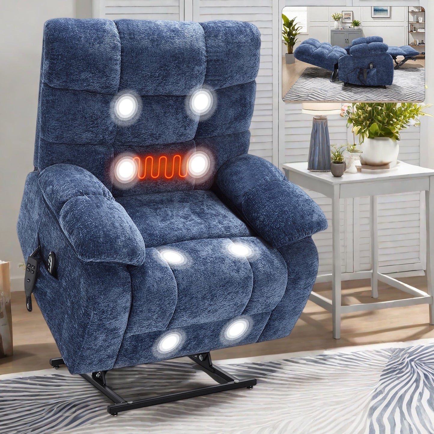 Oversized Power Lift Recliner with Dual Motors, Heat & Massage, Infinite Recline (350LBS Capacity), Remote Control
