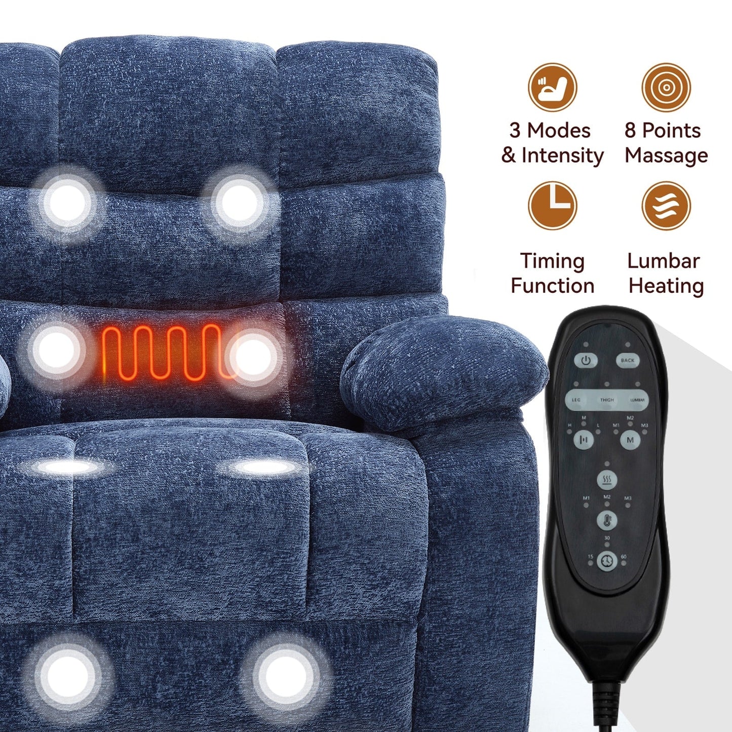 Oversized Power Lift Recliner with Dual Motors, Heat & Massage, Infinite Recline (350LBS Capacity), Remote Control