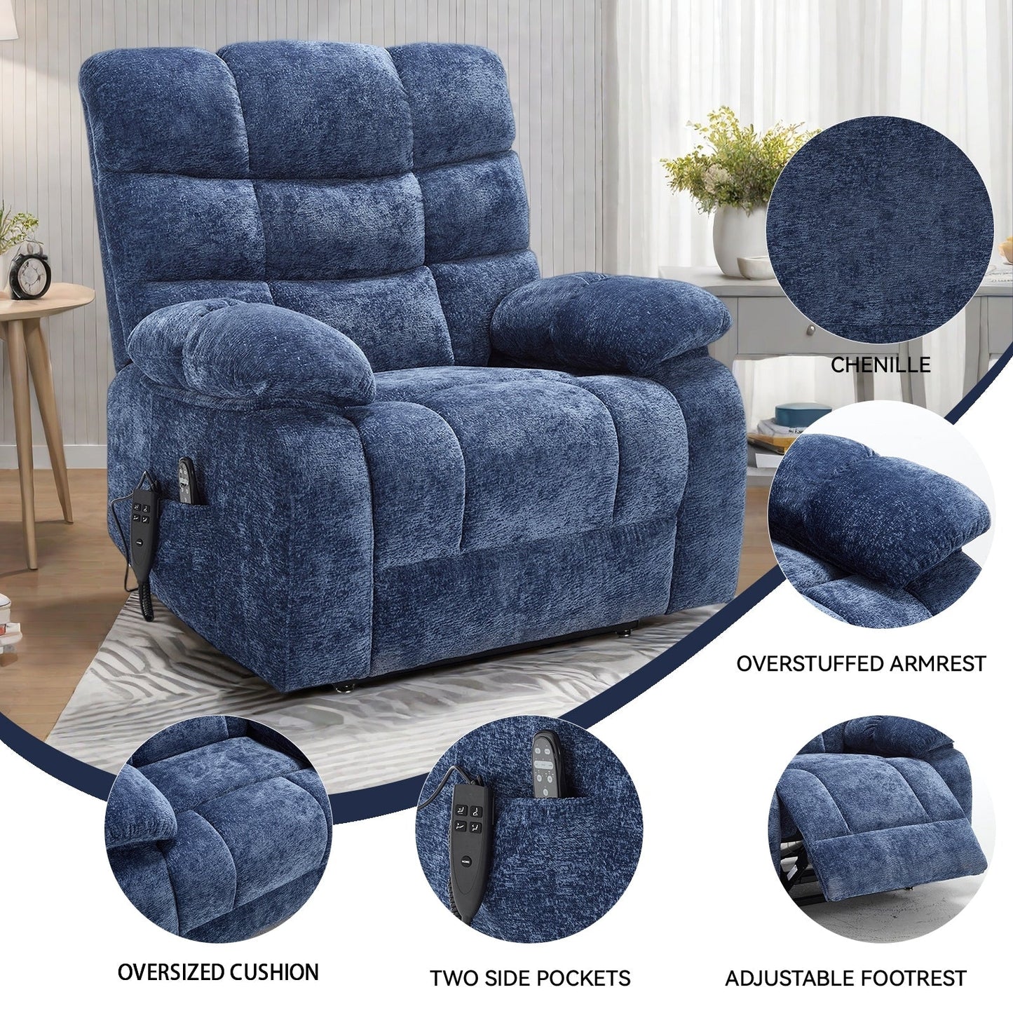 Oversized Power Lift Recliner with Dual Motors, Heat & Massage, Infinite Recline (350LBS Capacity), Remote Control