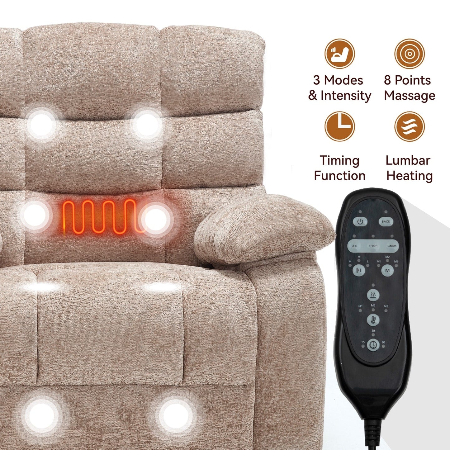 Oversized Power Lift Recliner with Dual Motors, Heat & Massage, Infinite Recline (350LBS Capacity), Remote Control
