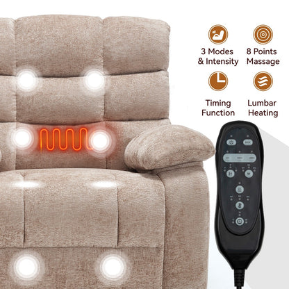 Oversized Power Lift Recliner with Dual Motors, Heat & Massage, Infinite Recline (350LBS Capacity), Remote Control