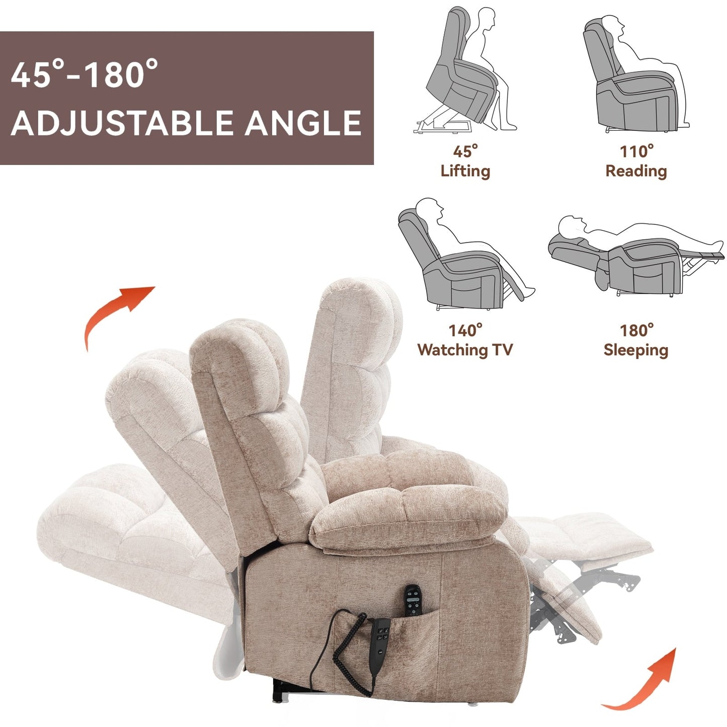 Oversized Power Lift Recliner with Dual Motors, Heat & Massage, Infinite Recline (350LBS Capacity), Remote Control