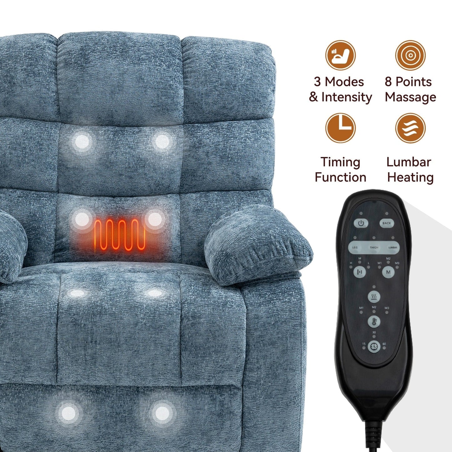Oversized Power Lift Recliner with Dual Motors, Heat & Massage, Infinite Recline (350LBS Capacity), Remote Control