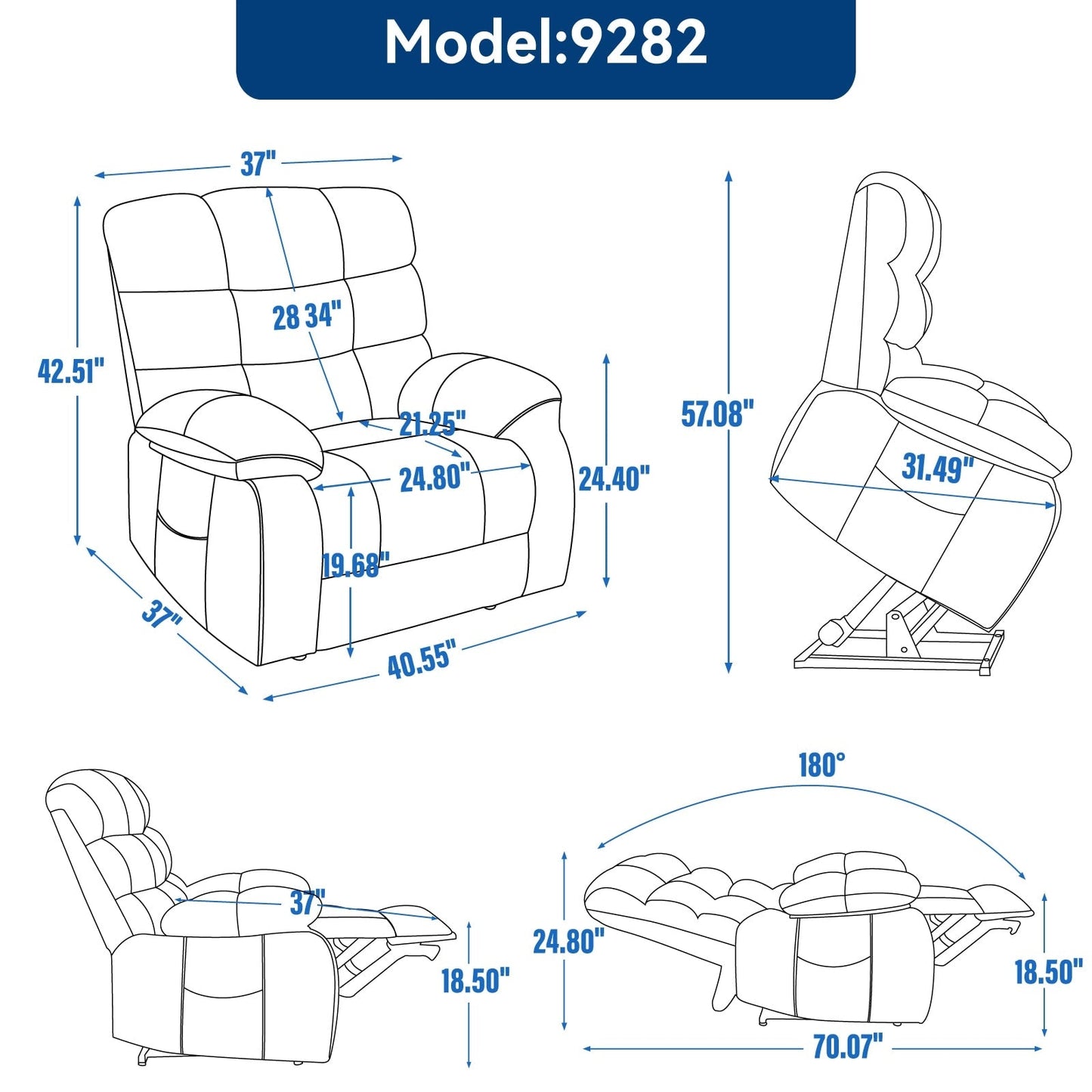 Oversized Power Lift Recliner with Dual Motors, Heat & Massage, Infinite Recline (350LBS Capacity), Remote Control