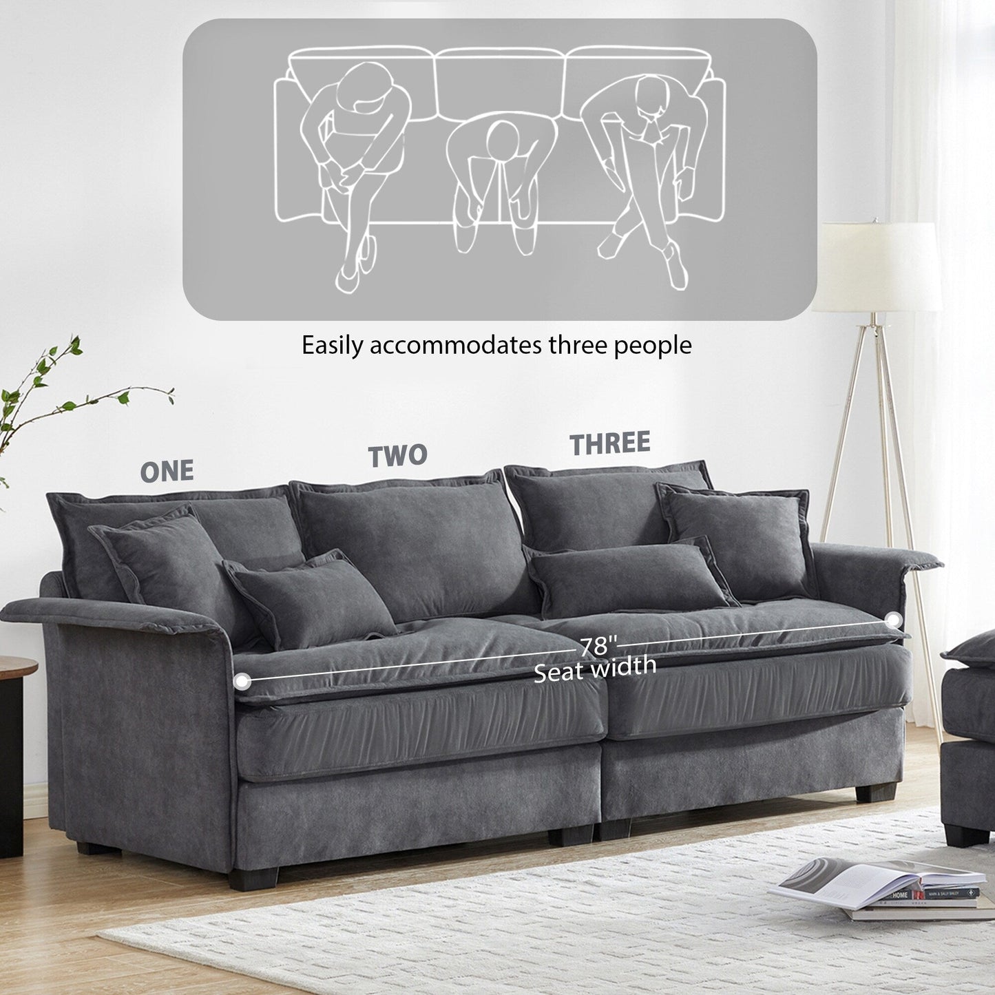 Oversized Sectional Sofa With Bentwood Armrests,Upholstered Indoor Furniture With Double Cushions,L Shape Couch With Ottoman