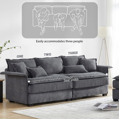 Oversized Sectional Sofa With Bentwood Armrests,Upholstered Indoor Furniture With Double Cushions,L Shape Couch With Ottoman