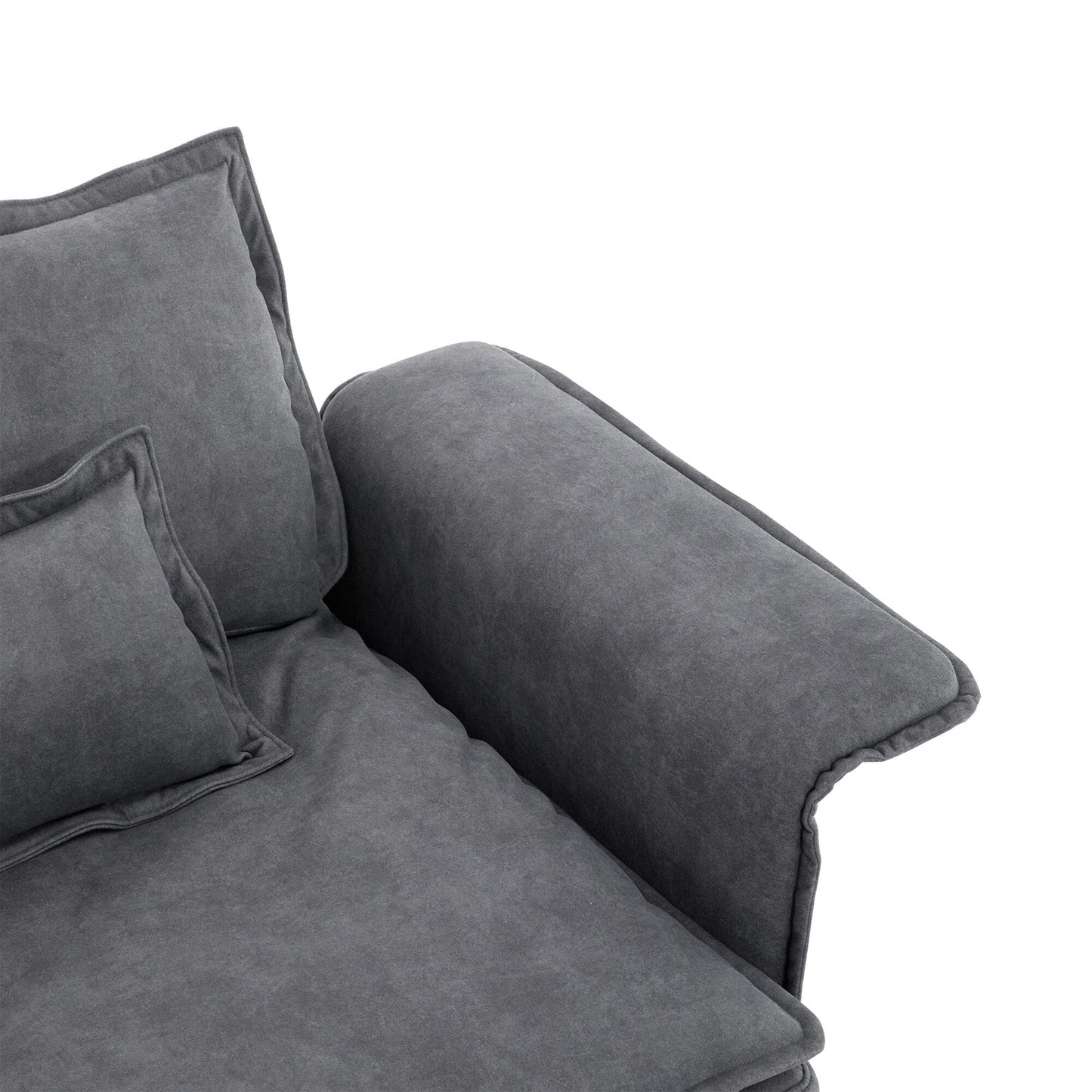 Oversized Sectional Sofa With Bentwood Armrests,Upholstered Indoor Furniture With Double Cushions,L Shape Couch With Ottoman