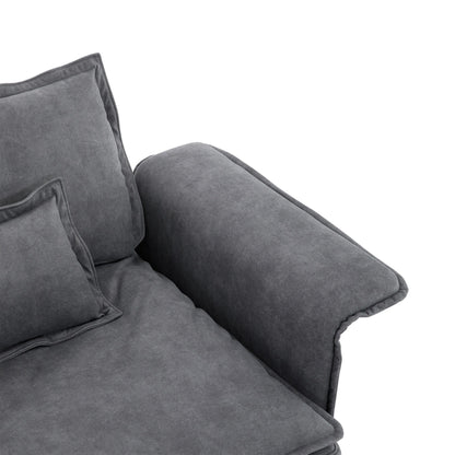 Oversized Sectional Sofa With Bentwood Armrests,Upholstered Indoor Furniture With Double Cushions,L Shape Couch With Ottoman