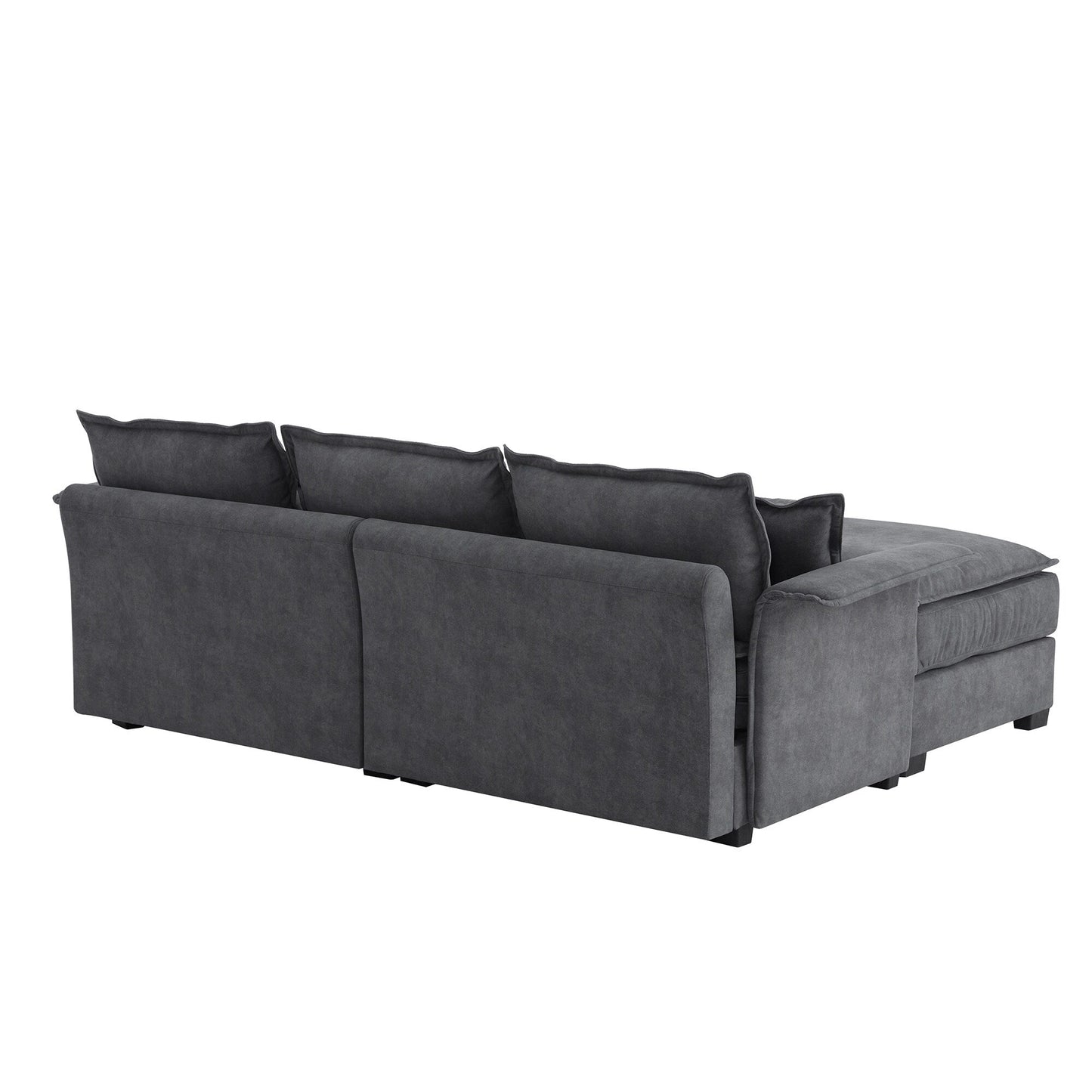 Oversized Sectional Sofa With Bentwood Armrests,Upholstered Indoor Furniture With Double Cushions,L Shape Couch With Ottoman
