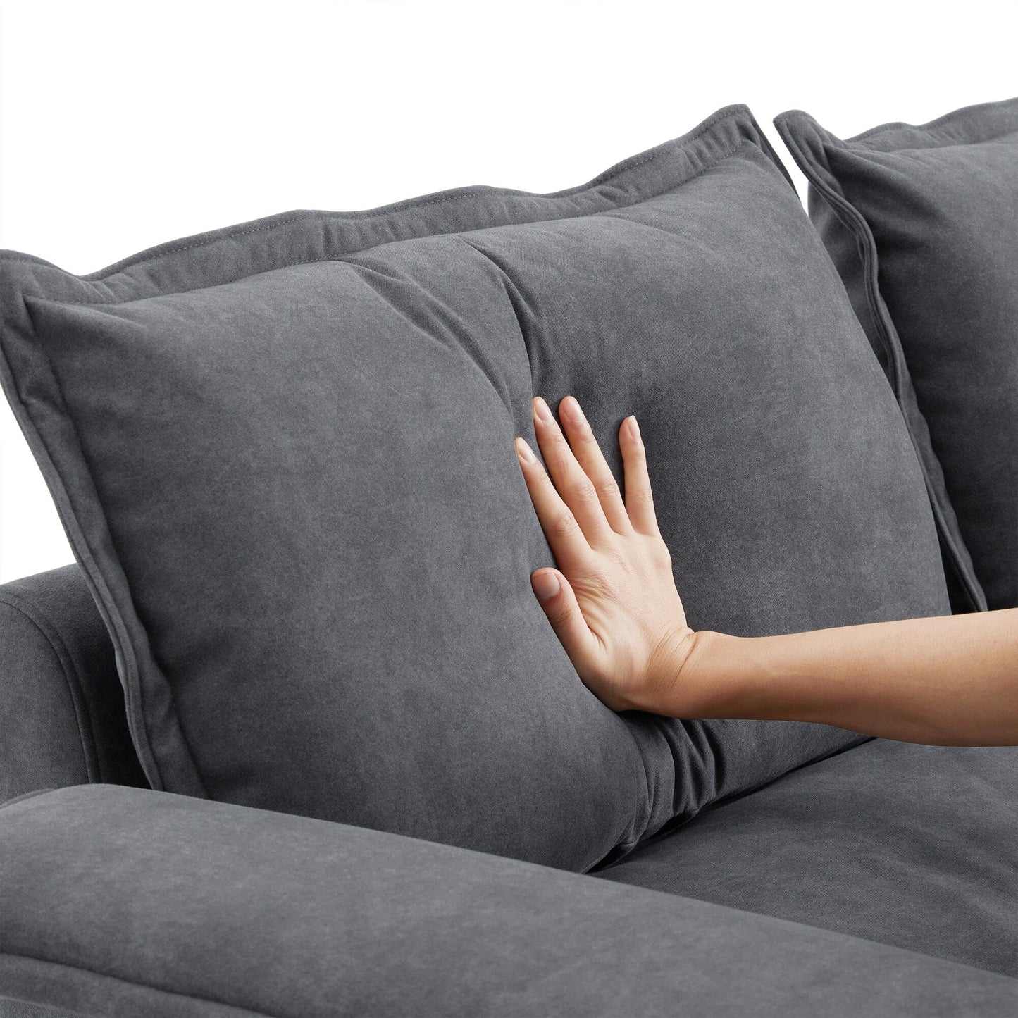 Oversized Sectional Sofa With Bentwood Armrests,Upholstered Indoor Furniture With Double Cushions,L Shape Couch With Ottoman