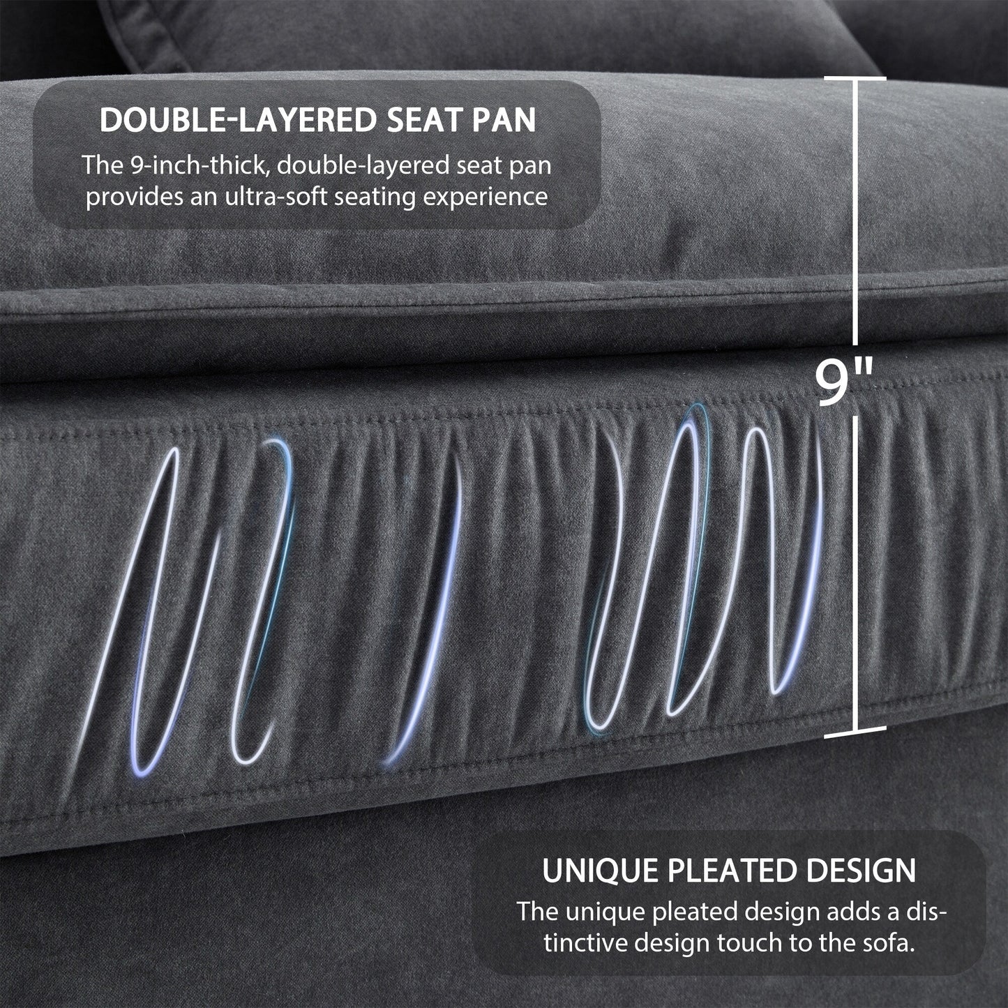Oversized Sectional Sofa With Bentwood Armrests,Upholstered Indoor Furniture With Double Cushions,L Shape Couch With Ottoman