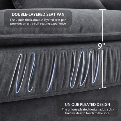 Oversized Sectional Sofa With Bentwood Armrests,Upholstered Indoor Furniture With Double Cushions,L Shape Couch With Ottoman