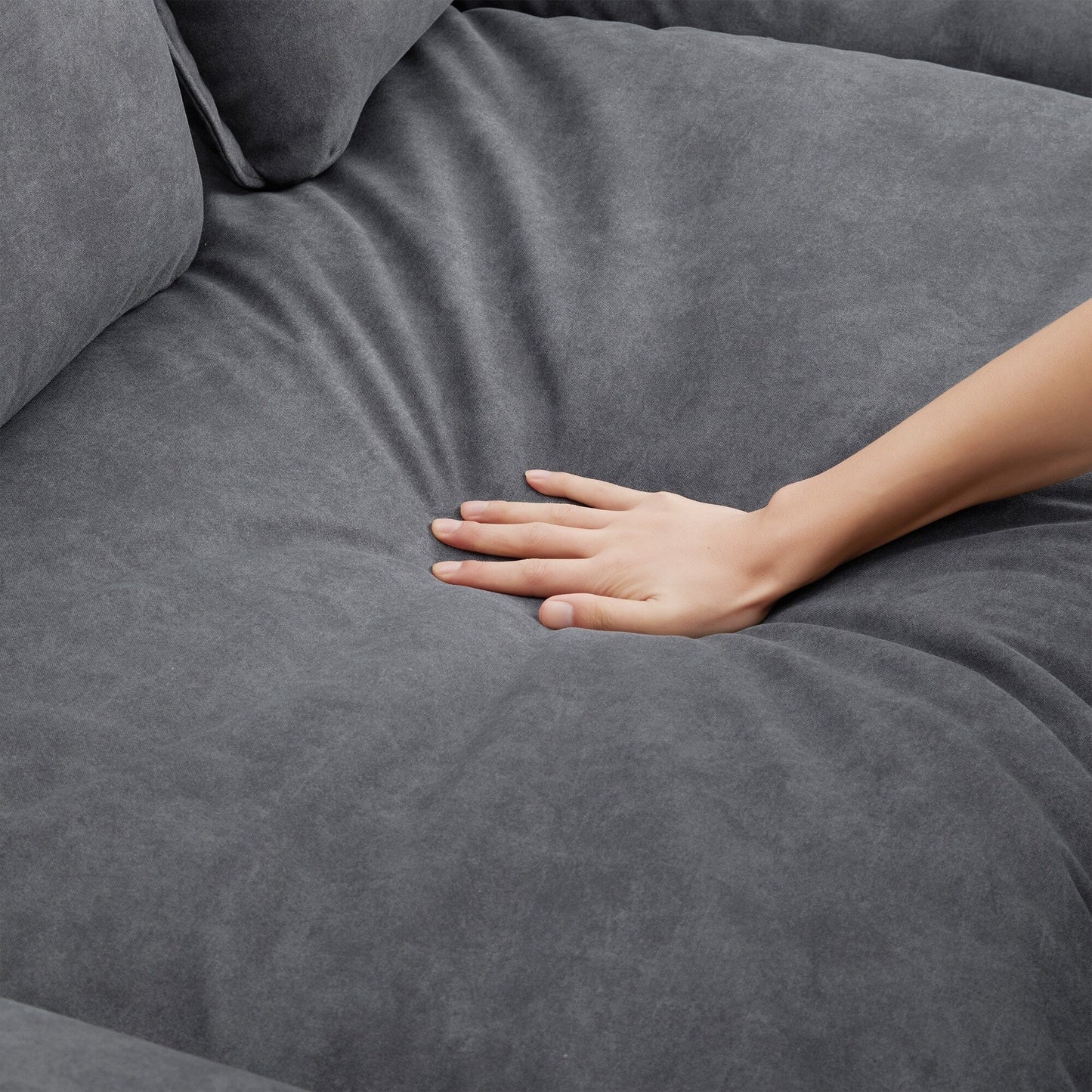 Oversized Sectional Sofa With Bentwood Armrests,Upholstered Indoor Furniture With Double Cushions,L Shape Couch With Ottoman