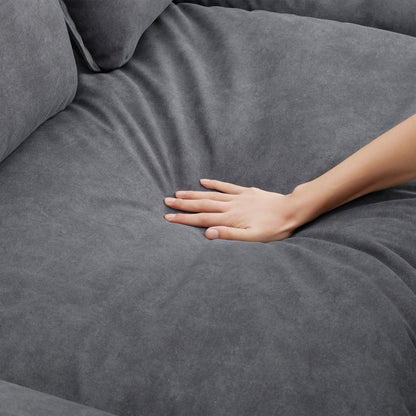 Oversized Sectional Sofa With Bentwood Armrests,Upholstered Indoor Furniture With Double Cushions,L Shape Couch With Ottoman
