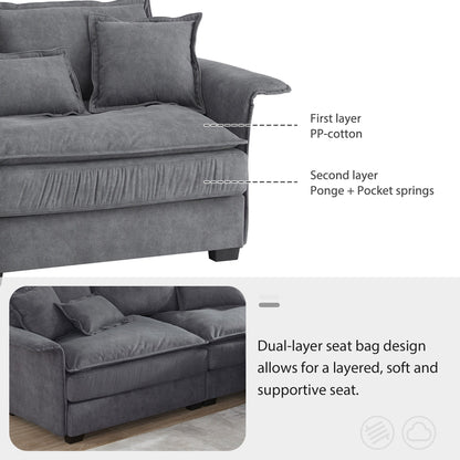Oversized Sectional Sofa With Bentwood Armrests,Upholstered Indoor Furniture With Double Cushions,L Shape Couch With Ottoman