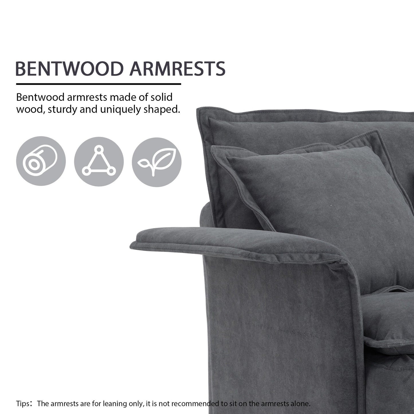 Oversized Sectional Sofa With Bentwood Armrests,Upholstered Indoor Furniture With Double Cushions,L Shape Couch With Ottoman