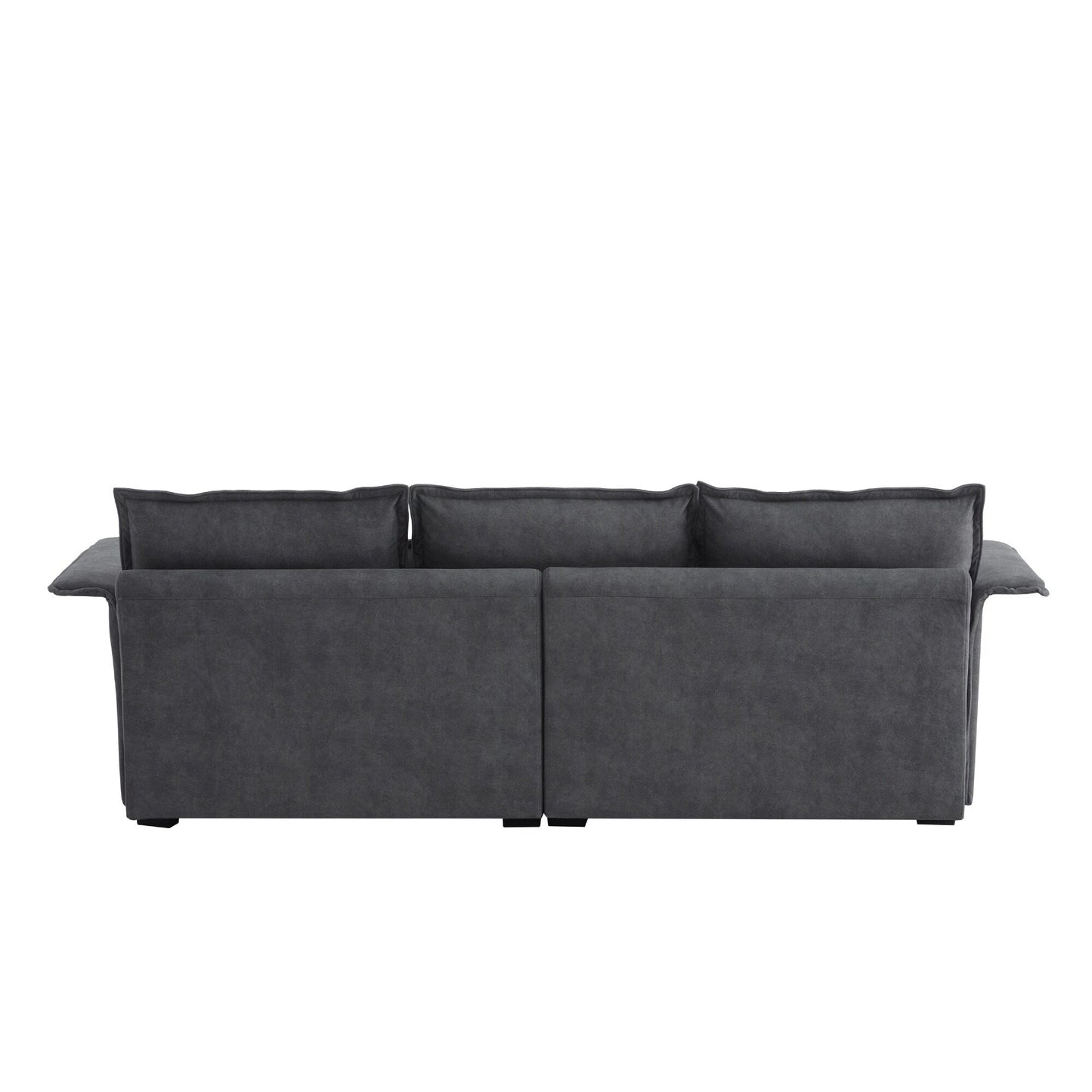 Oversized Sectional Sofa With Bentwood Armrests,Upholstered Indoor Furniture With Double Cushions,L Shape Couch With Ottoman