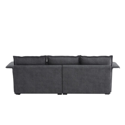 Oversized Sectional Sofa With Bentwood Armrests,Upholstered Indoor Furniture With Double Cushions,L Shape Couch With Ottoman