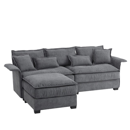 Oversized Sectional Sofa With Bentwood Armrests,Upholstered Indoor Furniture With Double Cushions,L Shape Couch With Ottoman