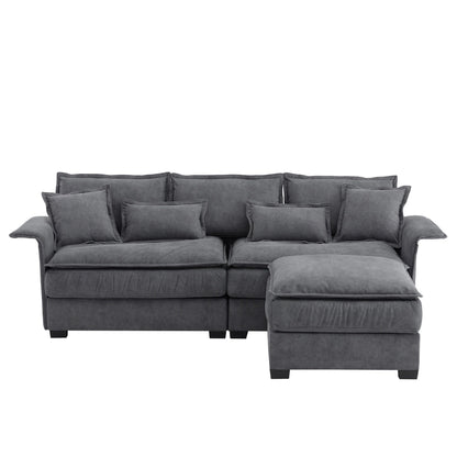 Oversized Sectional Sofa With Bentwood Armrests,Upholstered Indoor Furniture With Double Cushions,L Shape Couch With Ottoman