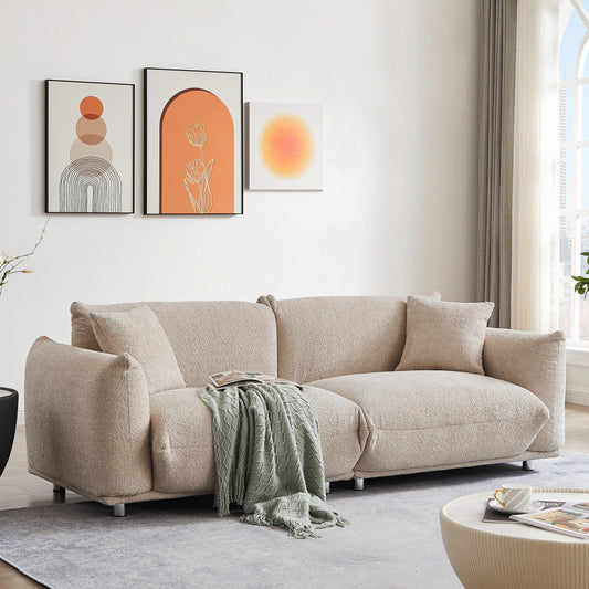 Oversized Sherpa Sofa - Solid Wood Frame & 2 Pillows