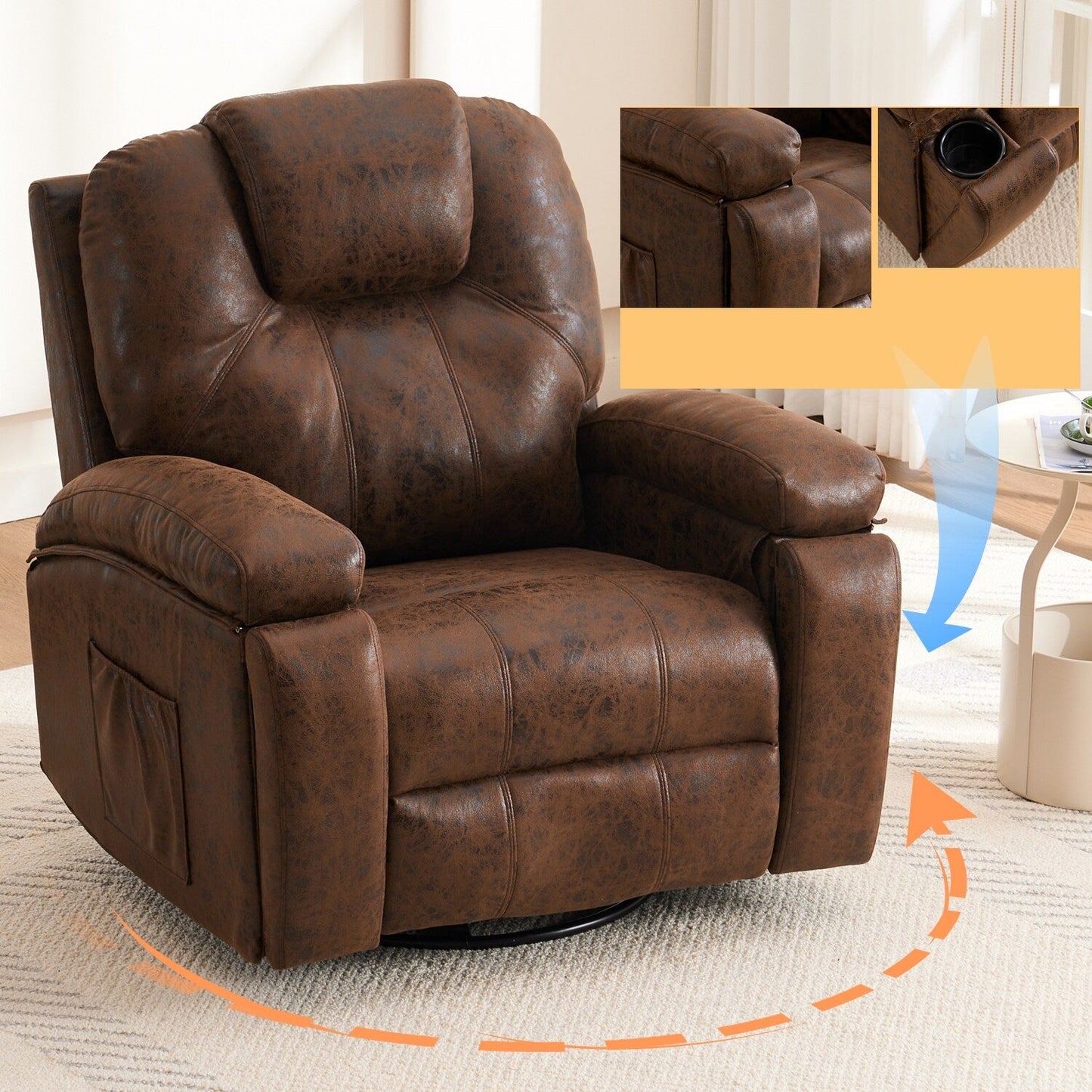 Oversized Single Sofa Adjustable Swivel Armchair with Side Pockets for Living Room Meeting Room Bedroom