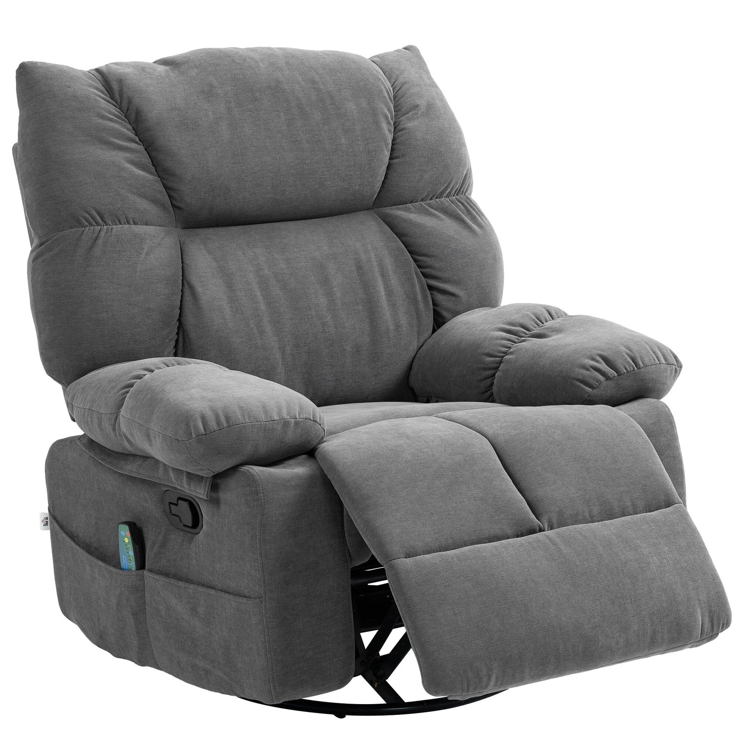 Oversized Swivel Manual Recliner Chair with Vibration Massage, Heat, and Footrest, 4 Side Pockets and Remote