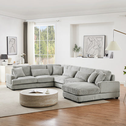 Oversized U-Shaped Sectional Sofa with Chaise, 4 Square and 3 Lumbar Pillows for Living Room